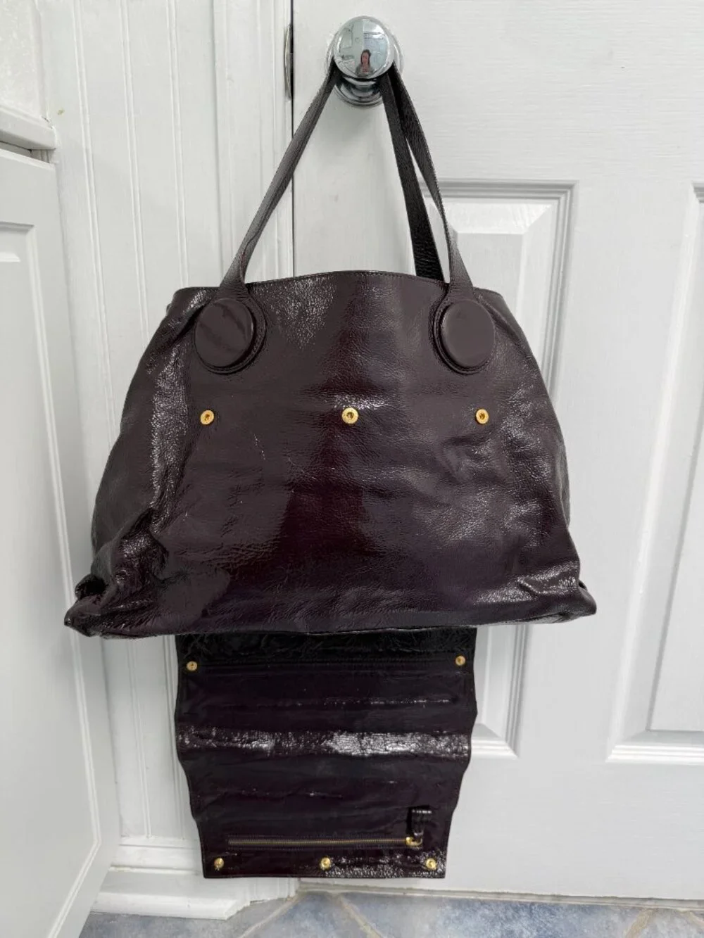 Goldenbleu Italian Plum Patent Leather Bag